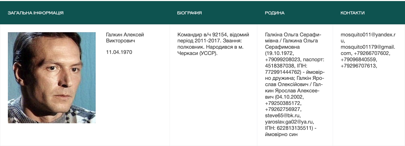 Інформація про командира підрозділу &laquo;Сенеж&raquo; з українського сайту Molfar. За словами підполковника Коровая, генерал Галкін досі командує підрозділом.  https://www.molfar.institute/en/our-influence/projects/lists/senezh/